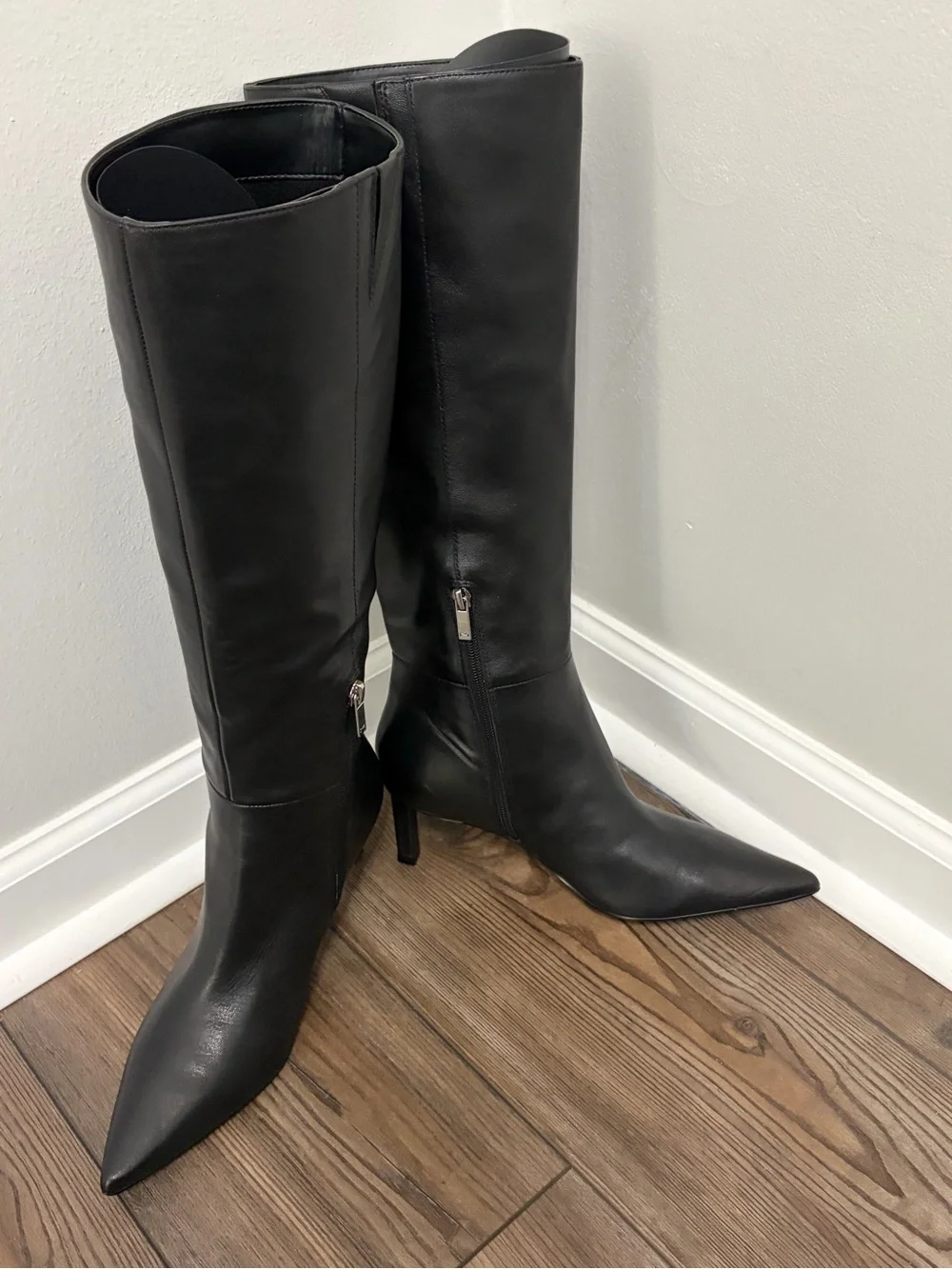 Marc Fisher Black Over-the-Knee Pointed-Toe Leather Boots
